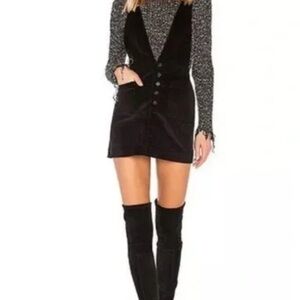 Free People Old School love Black Corduroy Pinafore Dress size 12